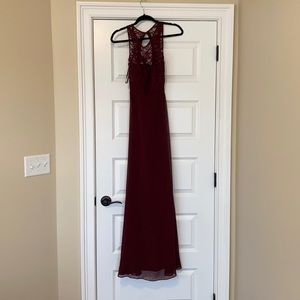 #LEVKOFF Burgundy Chiffon A-Line Gown
